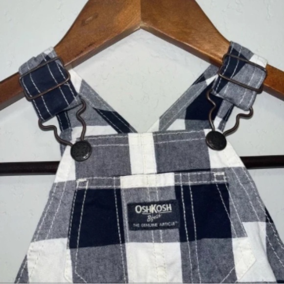 Kid's Oshkosh B'Gosh Navy Blue & White Plaid Overalls - Picture 4 of 8